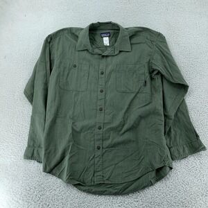 Patagonia Organic Cotton Long Sleeve Shirt Mens‎ Medium Striped Green Woven